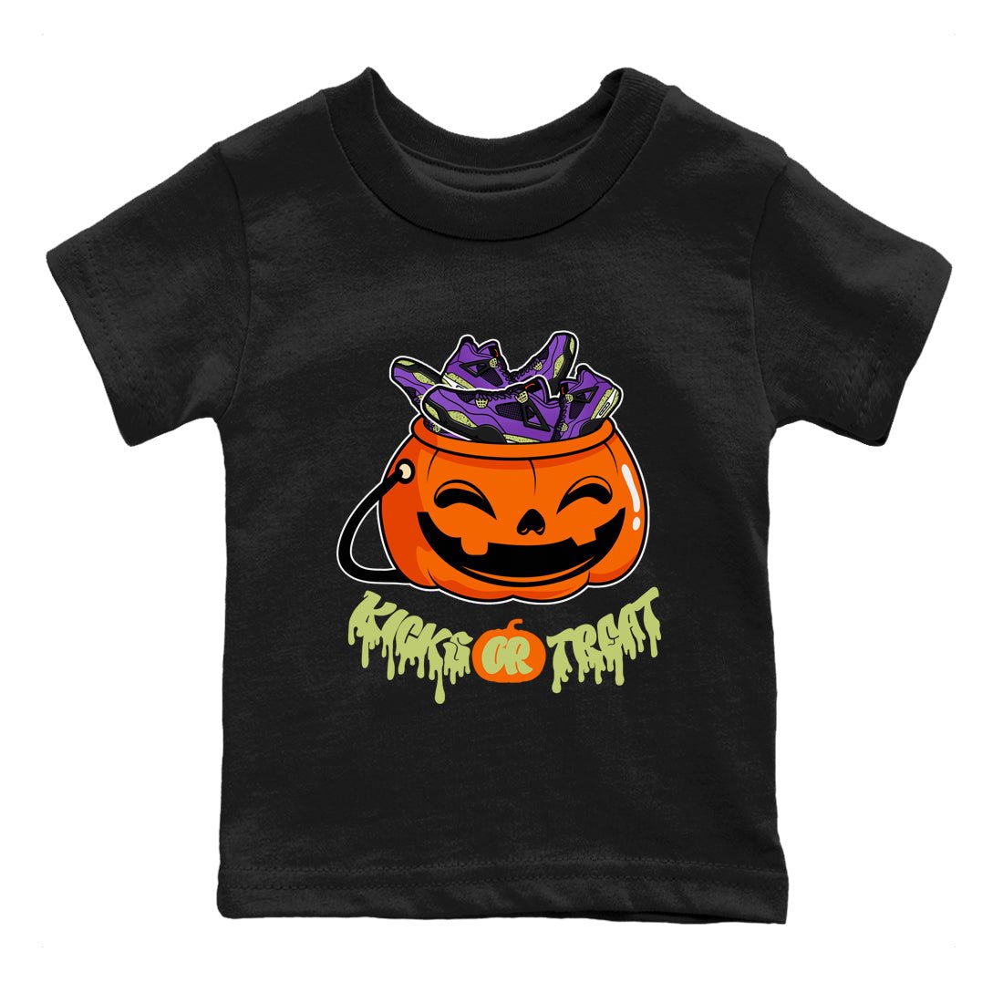 Air Jordan 4 Canyon Purple shirt to match jordans Kicks Or Treat sneaker tees AJ4 Canyon Purple Halloween Custumes SNRT Sneaker Release Tees Baby Toddler Black 2 T-Shirt