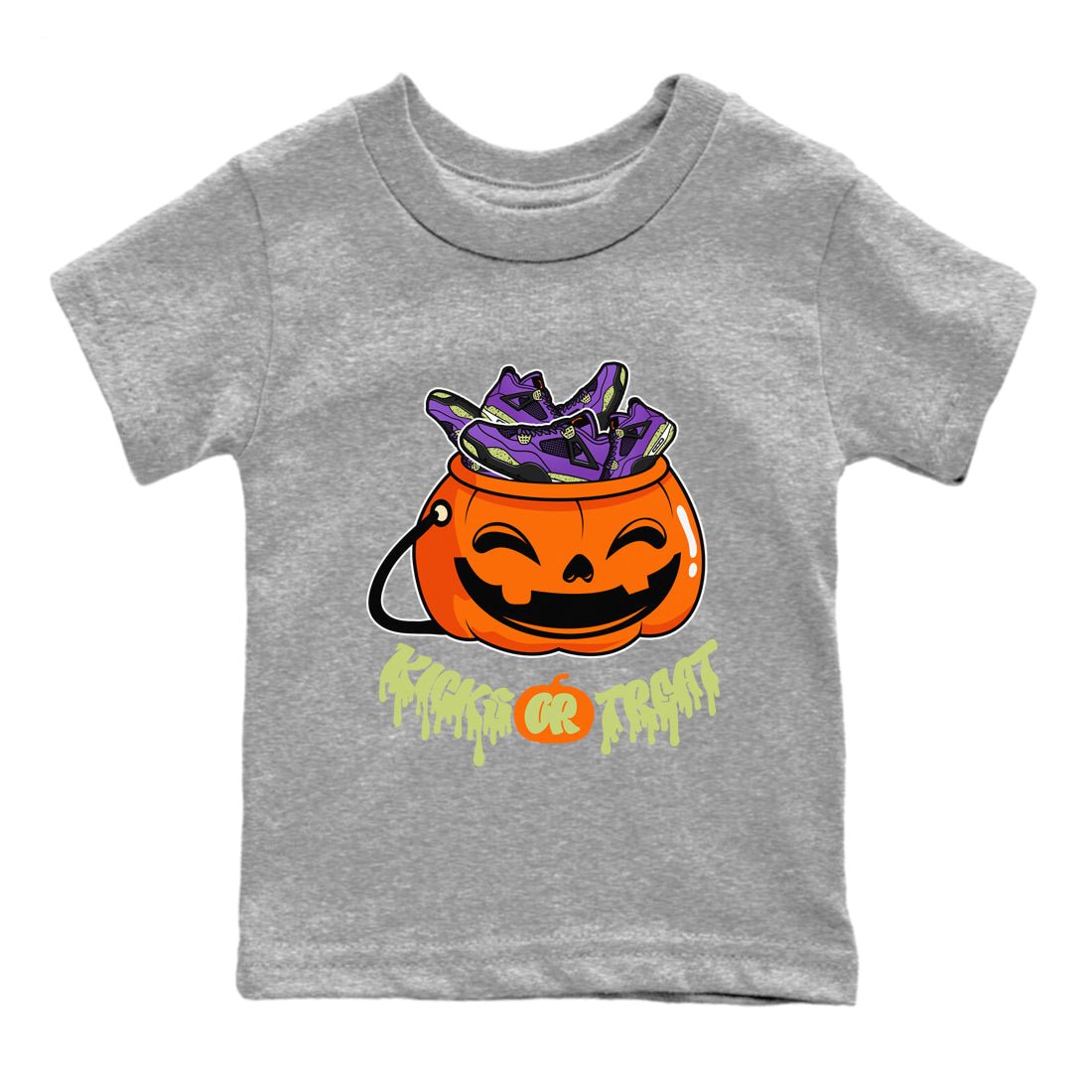 Air Jordan 4 Canyon Purple shirt to match jordans Kicks Or Treat sneaker tees AJ4 Canyon Purple Halloween Custumes SNRT Sneaker Release Tees Baby Toddler Heather Grey 2 T-Shirt