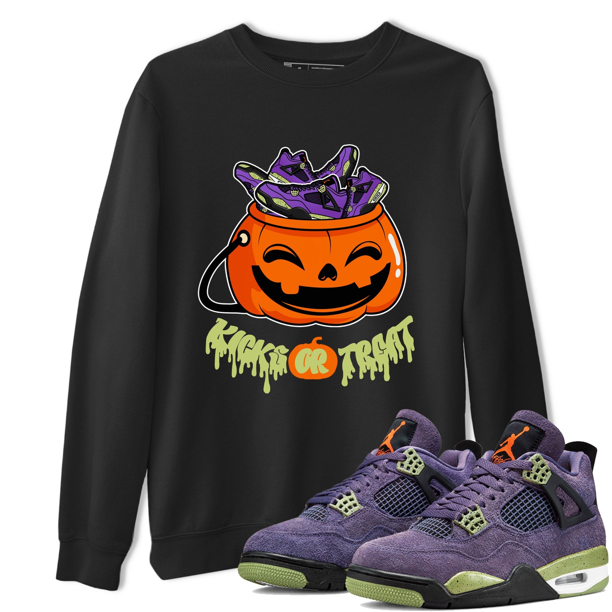 Air Jordan 4 Canyon Purple shirt to match jordans Kicks Or Treat sneaker tees AJ4 Canyon Purple Halloween Custumes SNRT Sneaker Release Tees Unisex Black 1 T-Shirt