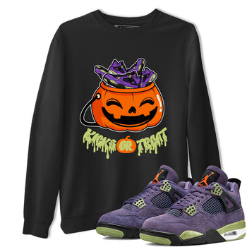 Air Jordan 4 Canyon Purple shirt to match jordans Kicks Or Treat sneaker tees AJ4 Canyon Purple Halloween Custumes SNRT Sneaker Release Tees Unisex Black 1 T-Shirt