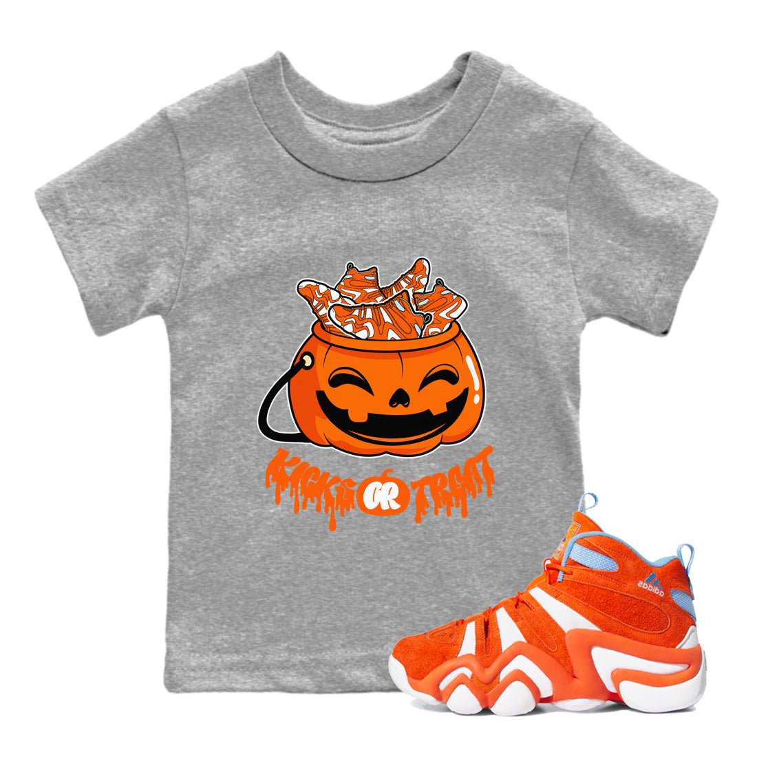 Crazy 8 Team Orange shirt to match jordans Kicks Or Treat sneaker tees Adidas Crazy 8 Team Orange Halloween Custumes SNRT Sneaker Release Tees Baby Toddler Heather Grey 1 T-Shirt