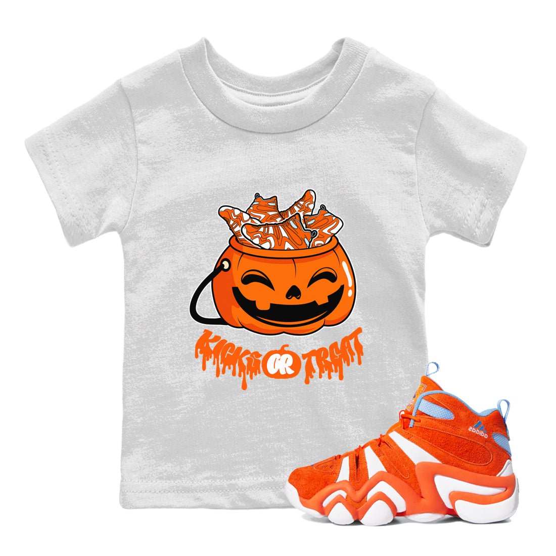 Crazy 8 Team Orange shirt to match jordans Kicks Or Treat sneaker tees Adidas Crazy 8 Team Orange Halloween Custumes SNRT Sneaker Release Tees Baby Toddler White 1 T-Shirt