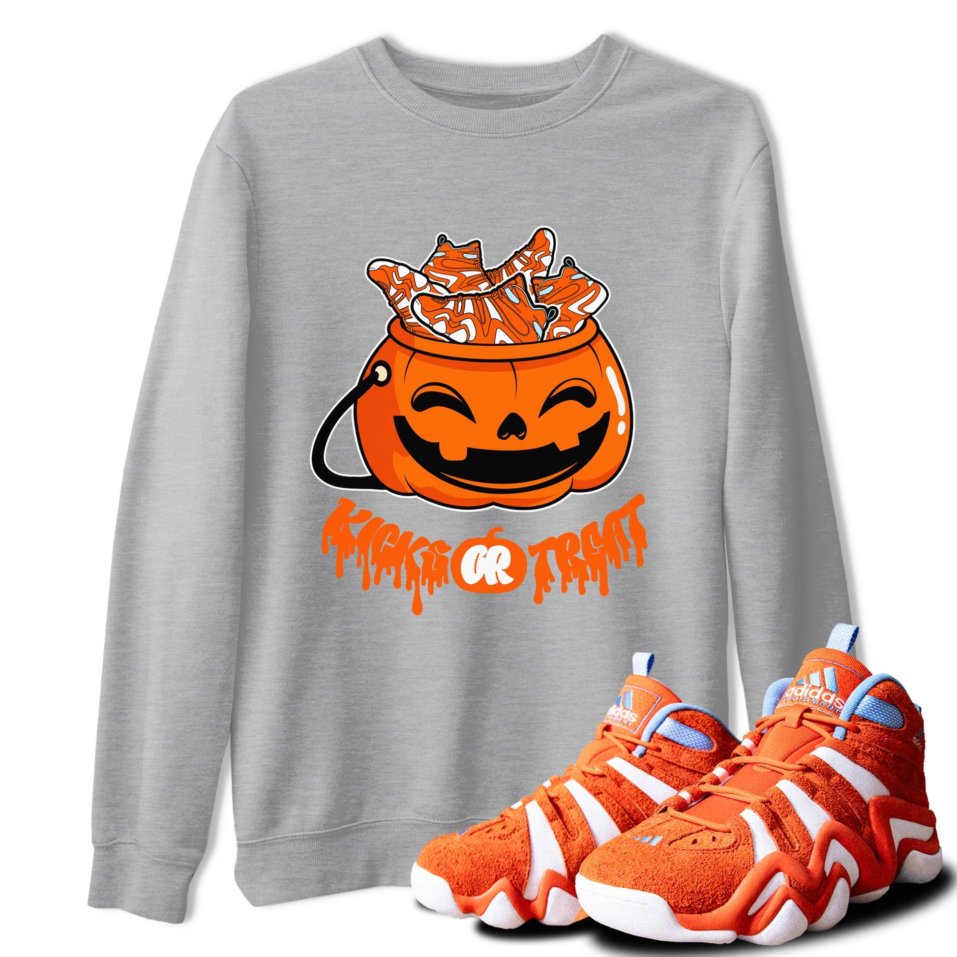 Crazy 8 Team Orange shirt to match jordans Kicks Or Treat sneaker tees Adidas Crazy 8 Team Orange Halloween Custumes SNRT Sneaker Release Tees Unisex Heather Grey 1 T-Shirt