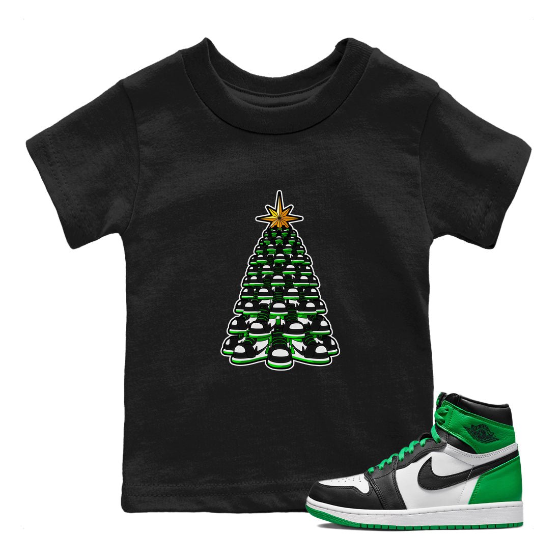 Air Jordan 1 Celtics shirt to match jordans Kicksmas Tree sneaker tees AJ1 Celtics SNRT Sneaker Release Tees Baby Toddler Black 1 T-Shirt