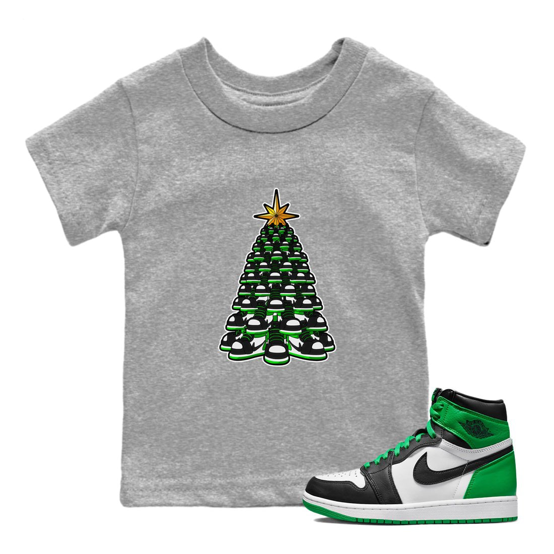 Air Jordan 1 Celtics shirt to match jordans Kicksmas Tree sneaker tees AJ1 Celtics SNRT Sneaker Release Tees Baby Toddler Heather Grey 1 T-Shirt