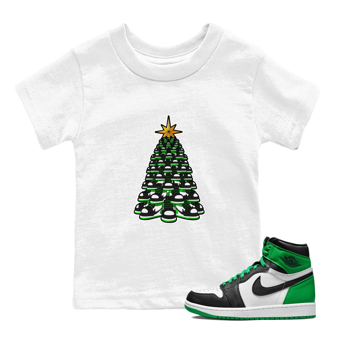Air Jordan 1 Celtics shirt to match jordans Kicksmas Tree sneaker tees AJ1 Celtics SNRT Sneaker Release Tees Baby Toddler White 1 T-Shirt