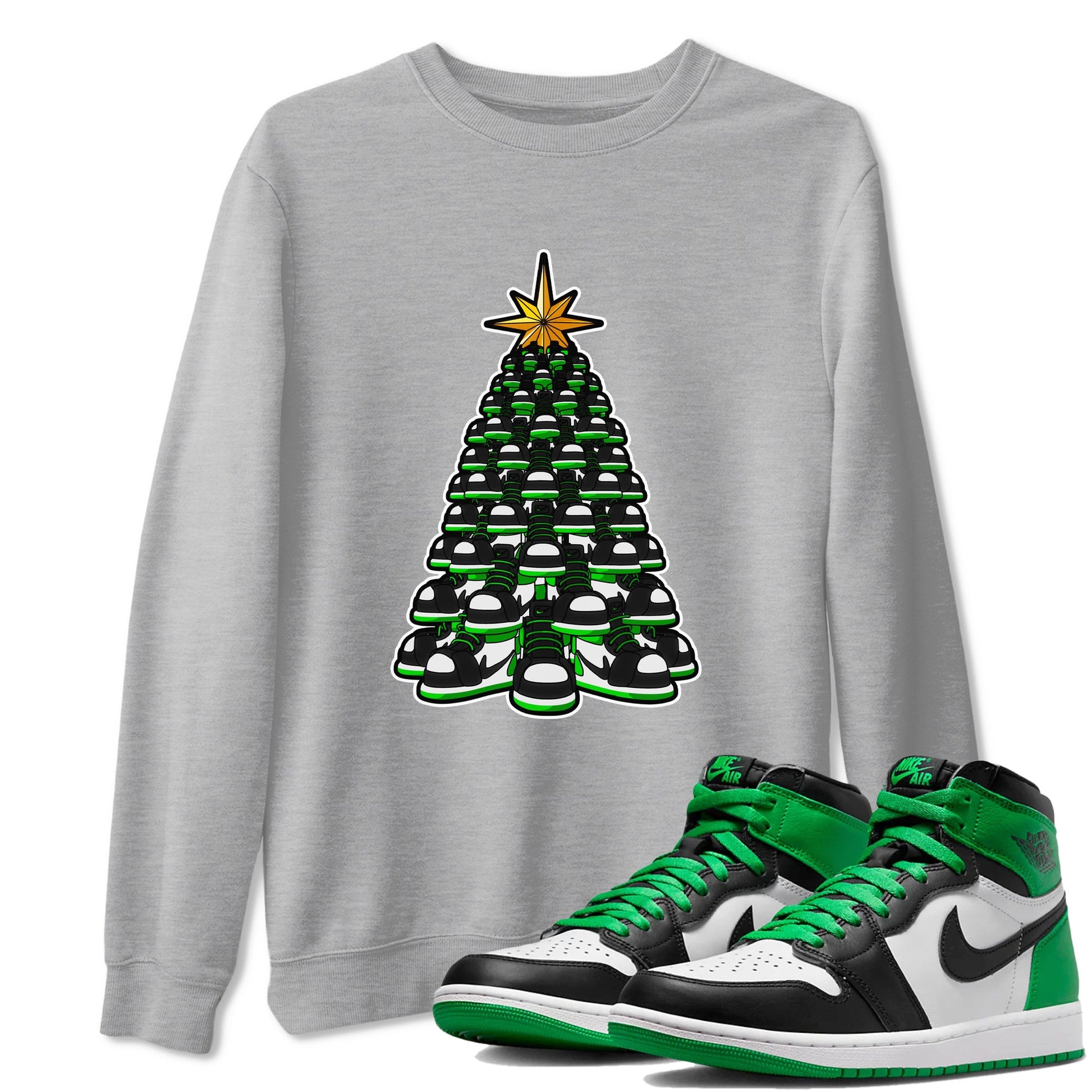 Air Jordan 1 Celtics shirt to match jordans Kicksmas Tree sneaker tees AJ1 Celtics SNRT Sneaker Release Tees Unisex Heather Grey 1 T-Shirt