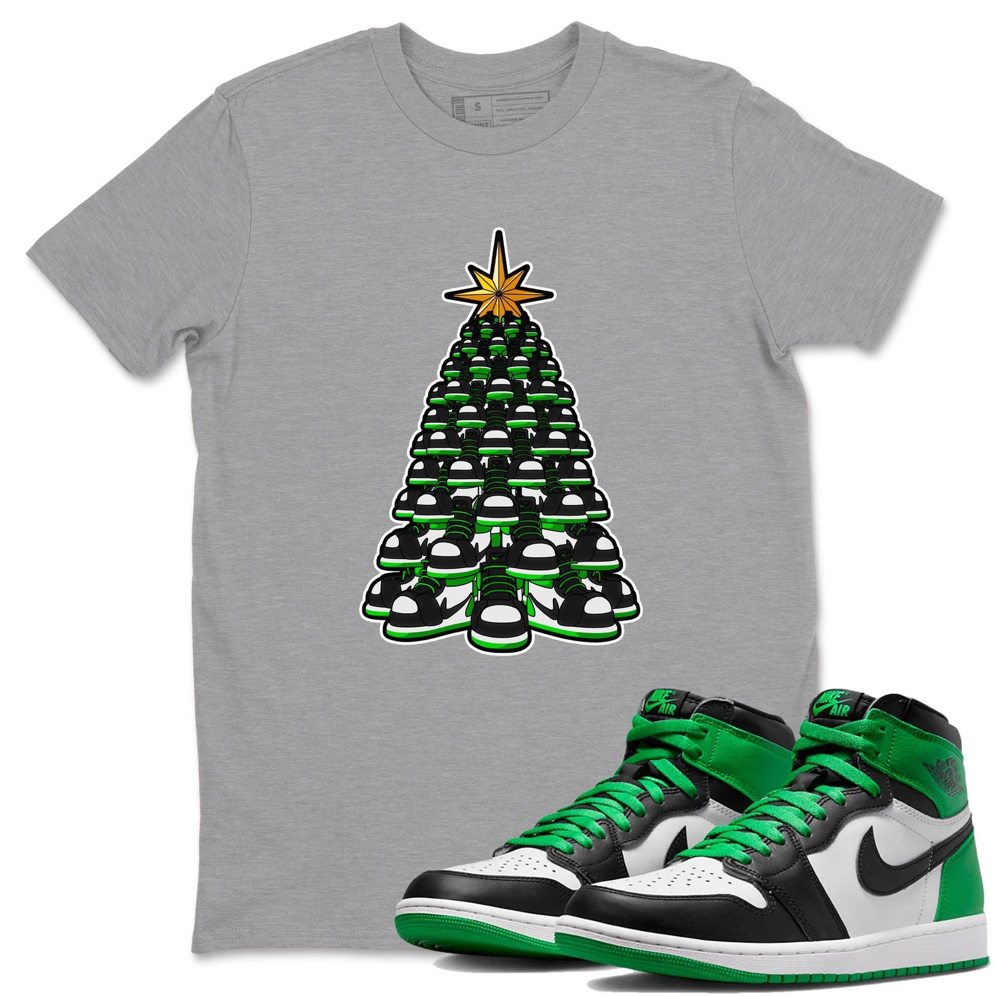 Air Jordan 1 Celtics shirt to match jordans Kicksmas Tree sneaker tees AJ1 Celtics SNRT Sneaker Release Tees Unisex Heather Grey 1 T-Shirt
