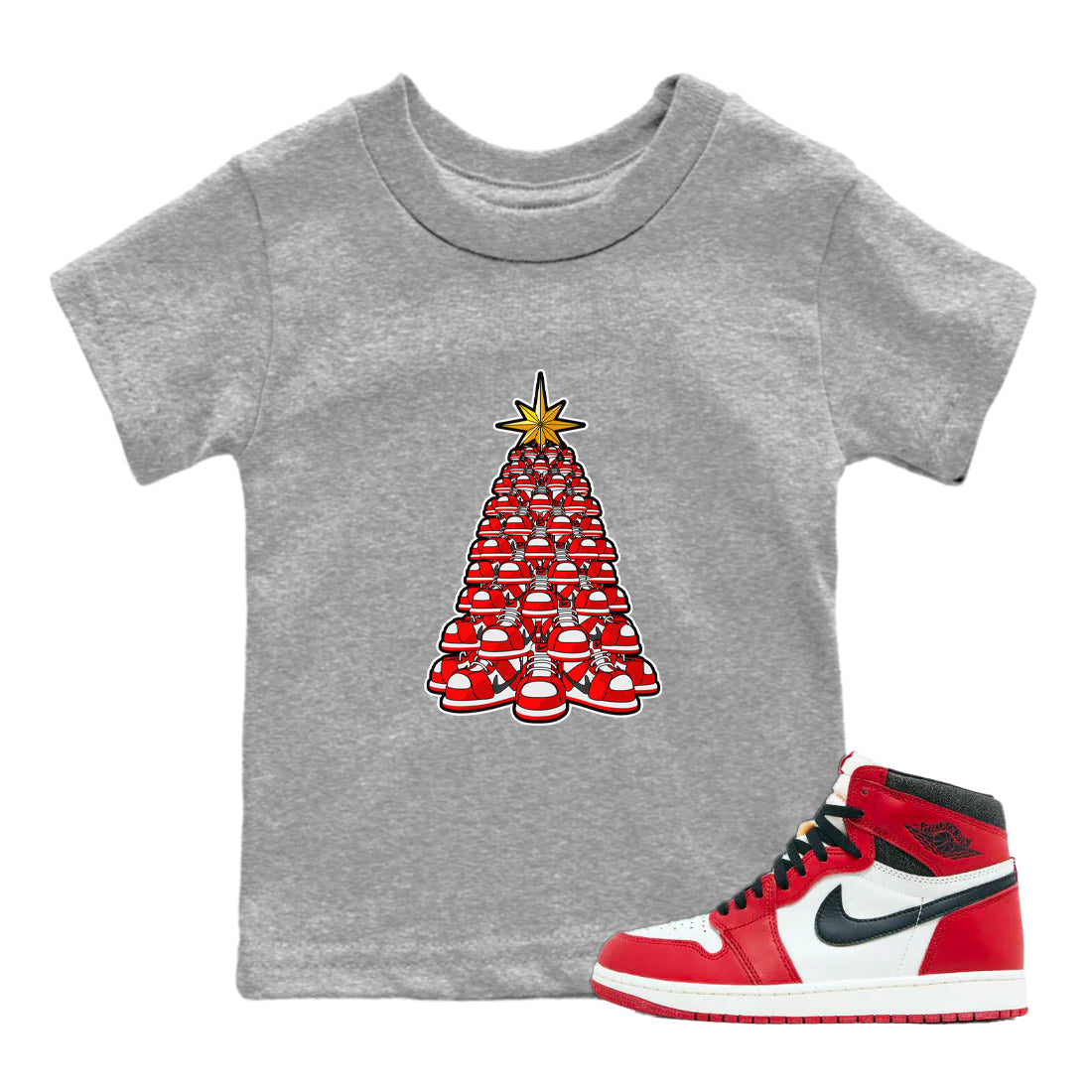 Air Jordan 1 Chicago shirt to match jordans Kicksmas Tree sneaker tees AJ1 Chicago SNRT Sneaker Release Tees Baby Toddler Heather Grey 1 T-Shirt