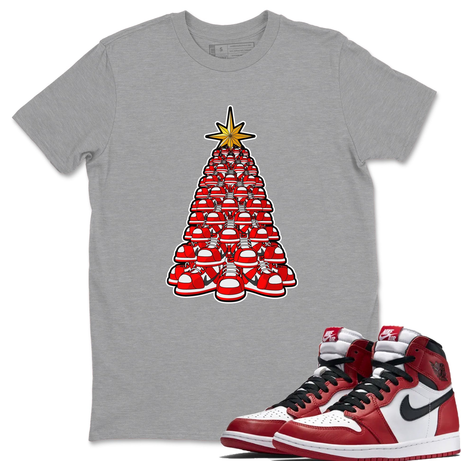 Air Jordan 1 Chicago shirt to match jordans Kicksmas Tree sneaker tees AJ1 Chicago SNRT Sneaker Release Tees Unisex Heather Grey 1 T-Shirt