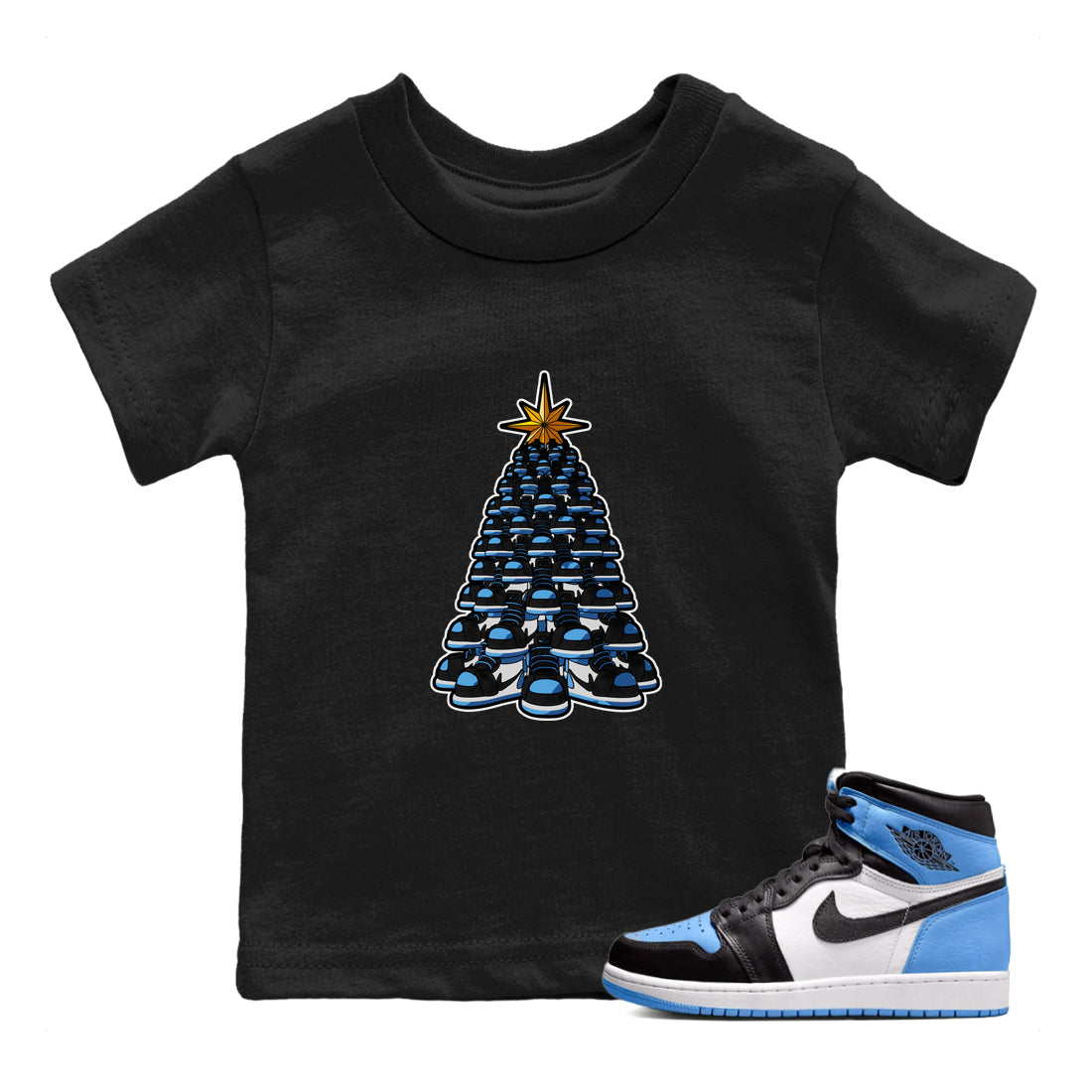Air Jordan 1 UNC Toe shirt to match jordans Kicksmas Tree sneaker tees AJ1 UNC Toe SNRT Sneaker Release Tees Baby Toddler Black 1 T-Shirt