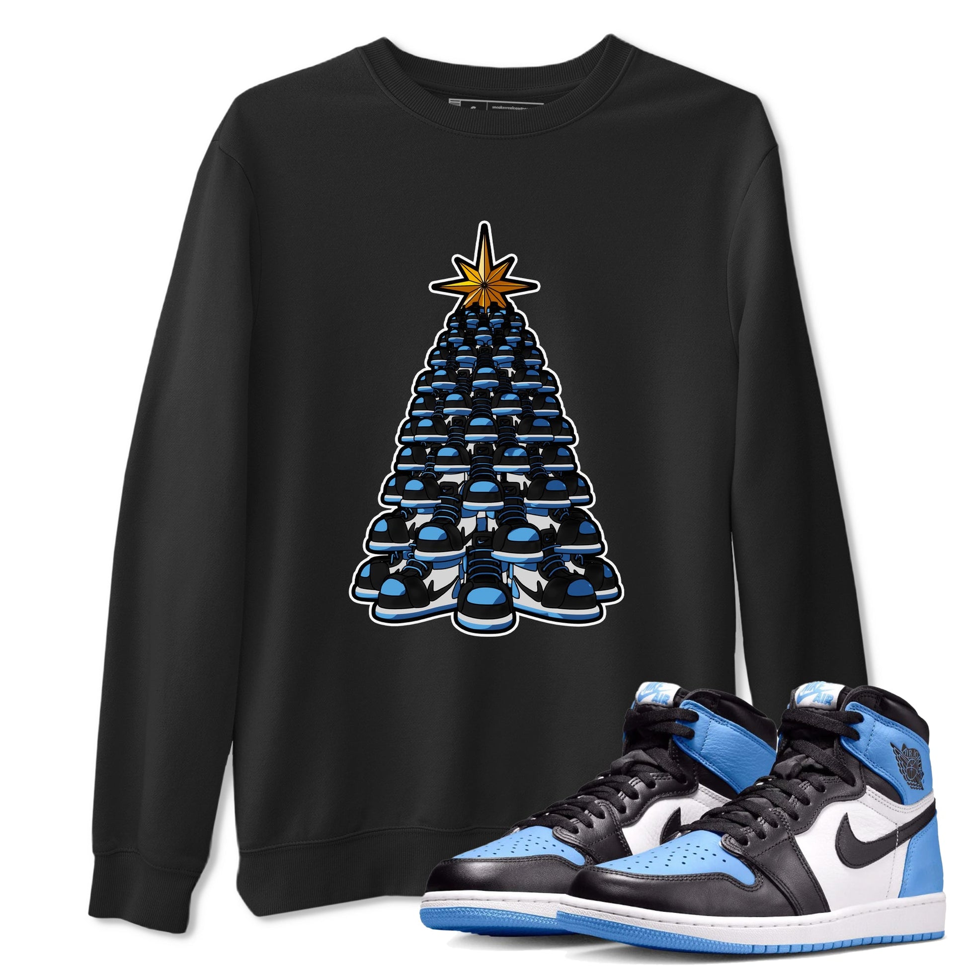 Air Jordan 1 UNC Toe shirt to match jordans Kicksmas Tree sneaker tees AJ1 UNC Toe SNRT Sneaker Release Tees Unisex Black 1 T-Shirt