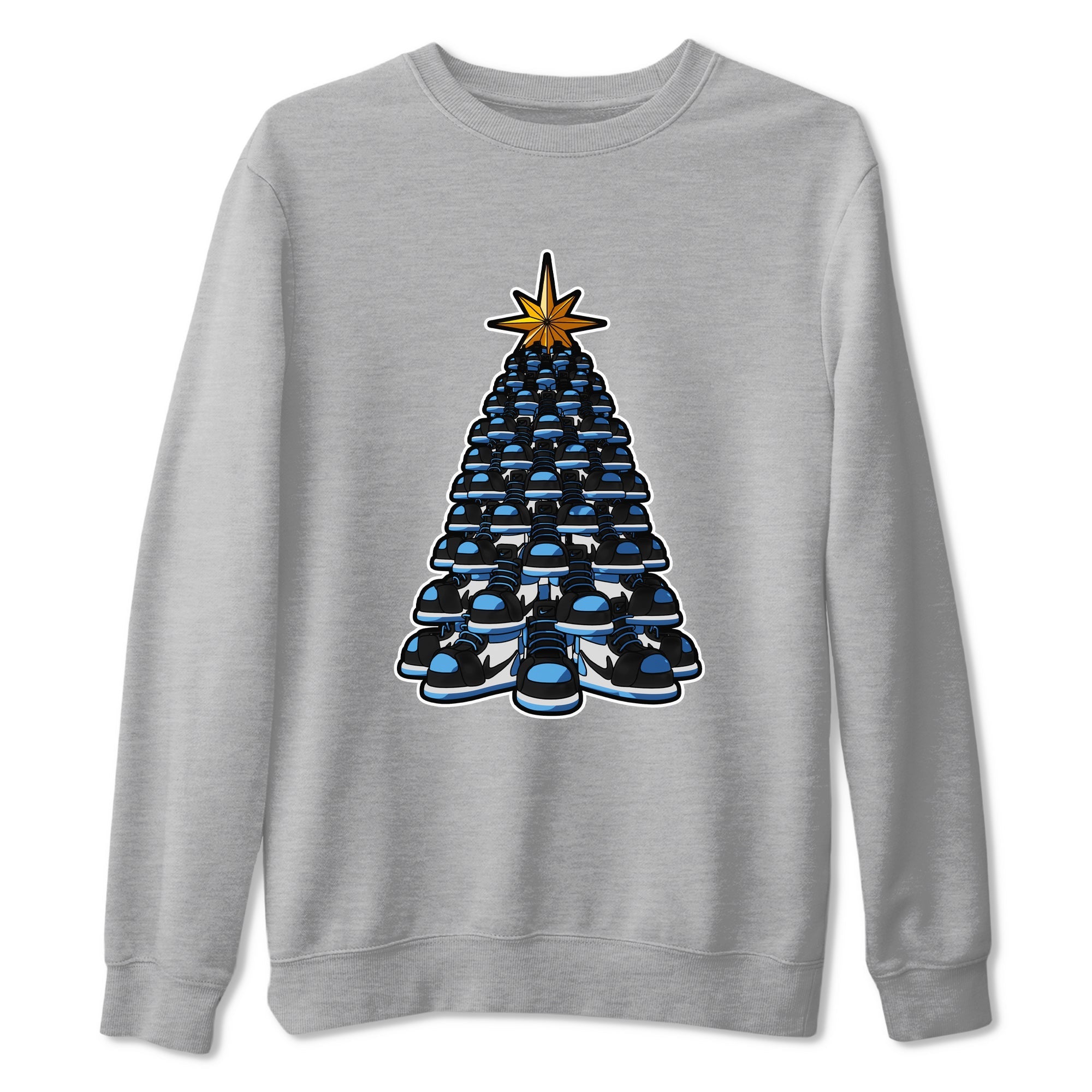 Air Jordan 1 UNC Toe shirt to match jordans Kicksmas Tree sneaker tees AJ1 UNC Toe SNRT Sneaker Release Tees Unisex Heather Grey 2 T-Shirt