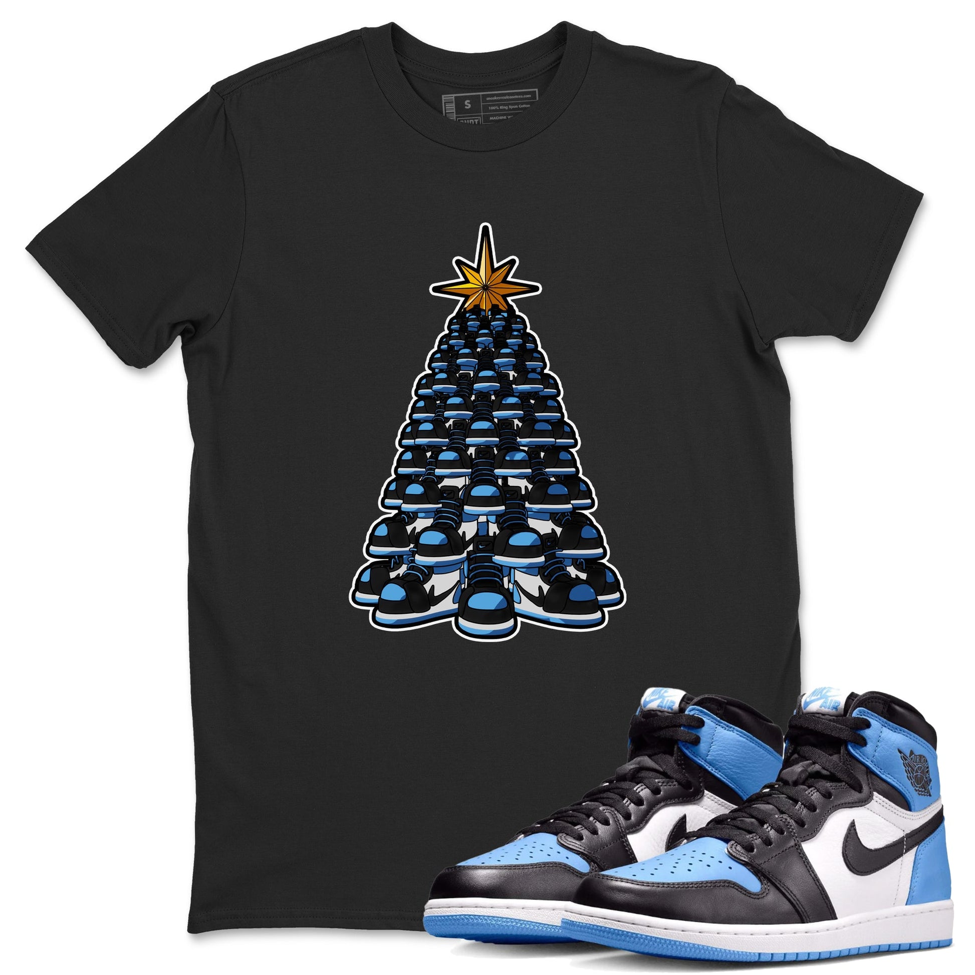 Air Jordan 1 UNC Toe shirt to match jordans Kicksmas Tree sneaker tees AJ1 UNC Toe SNRT Sneaker Release Tees Unisex Black 1 T-Shirt
