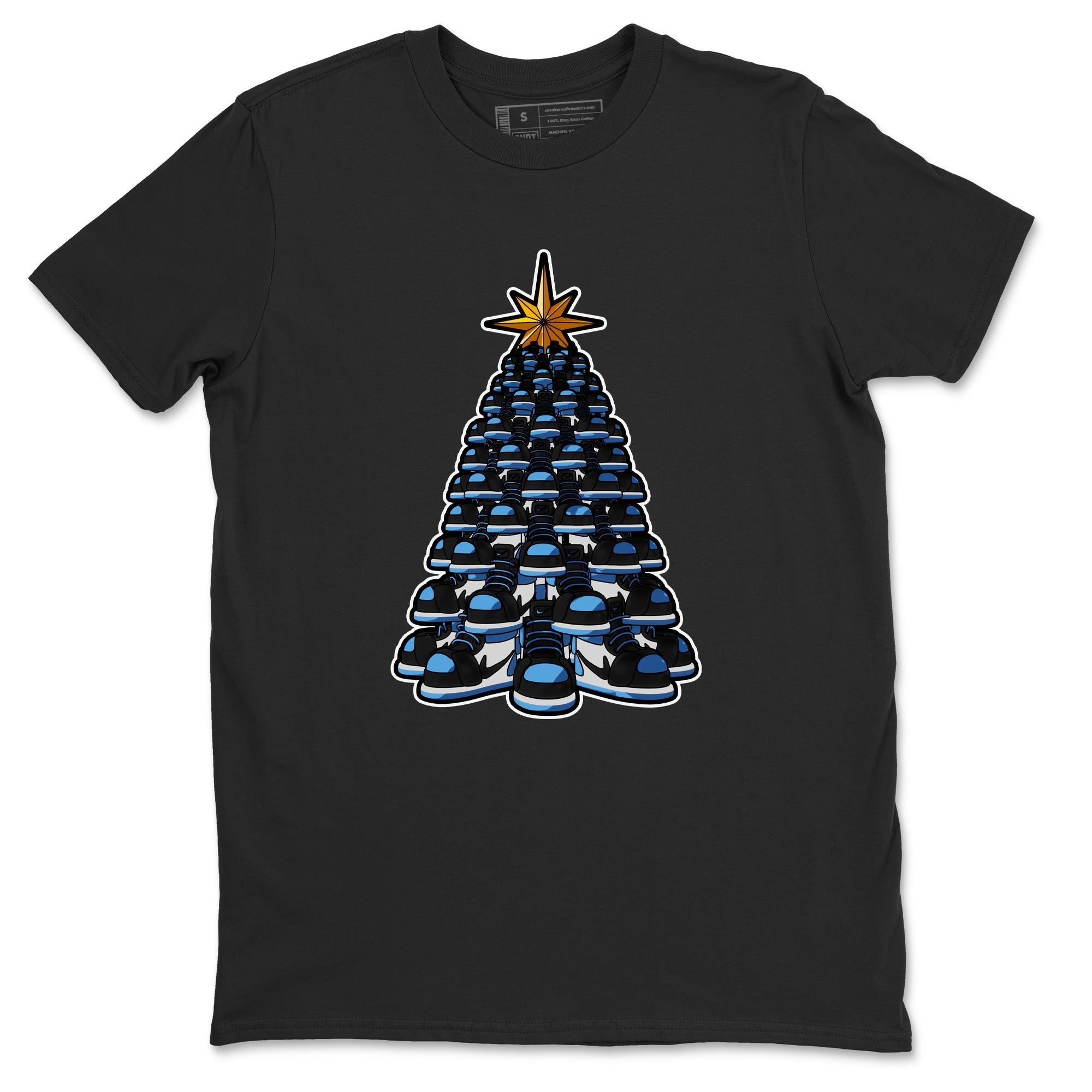 Air Jordan 1 UNC Toe shirt to match jordans Kicksmas Tree sneaker tees AJ1 UNC Toe SNRT Sneaker Release Tees Unisex Black 2 T-Shirt
