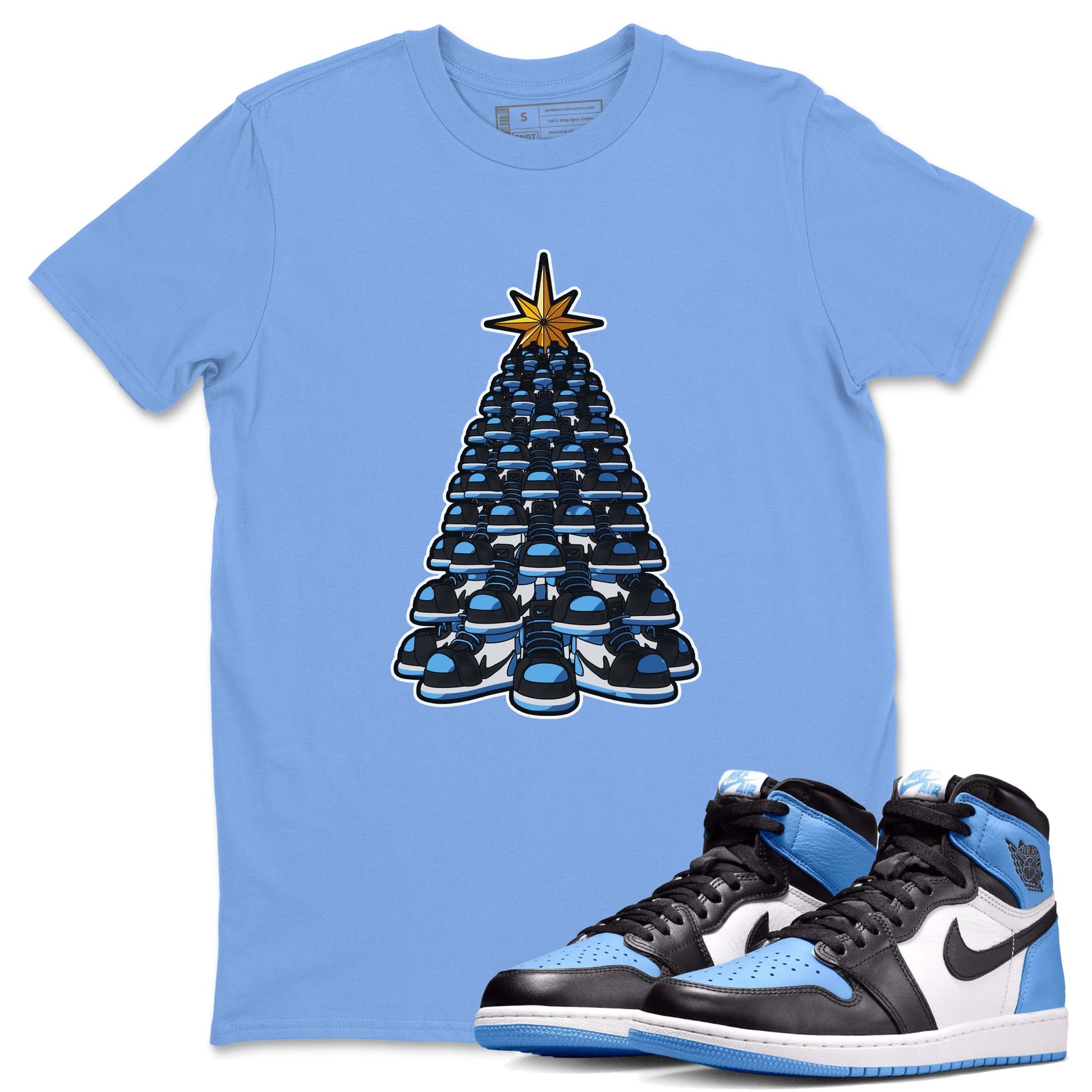 Air Jordan 1 UNC Toe shirt to match jordans Kicksmas Tree sneaker tees AJ1 UNC Toe SNRT Sneaker Release Tees Unisex Carolina Blue 1 T-Shirt