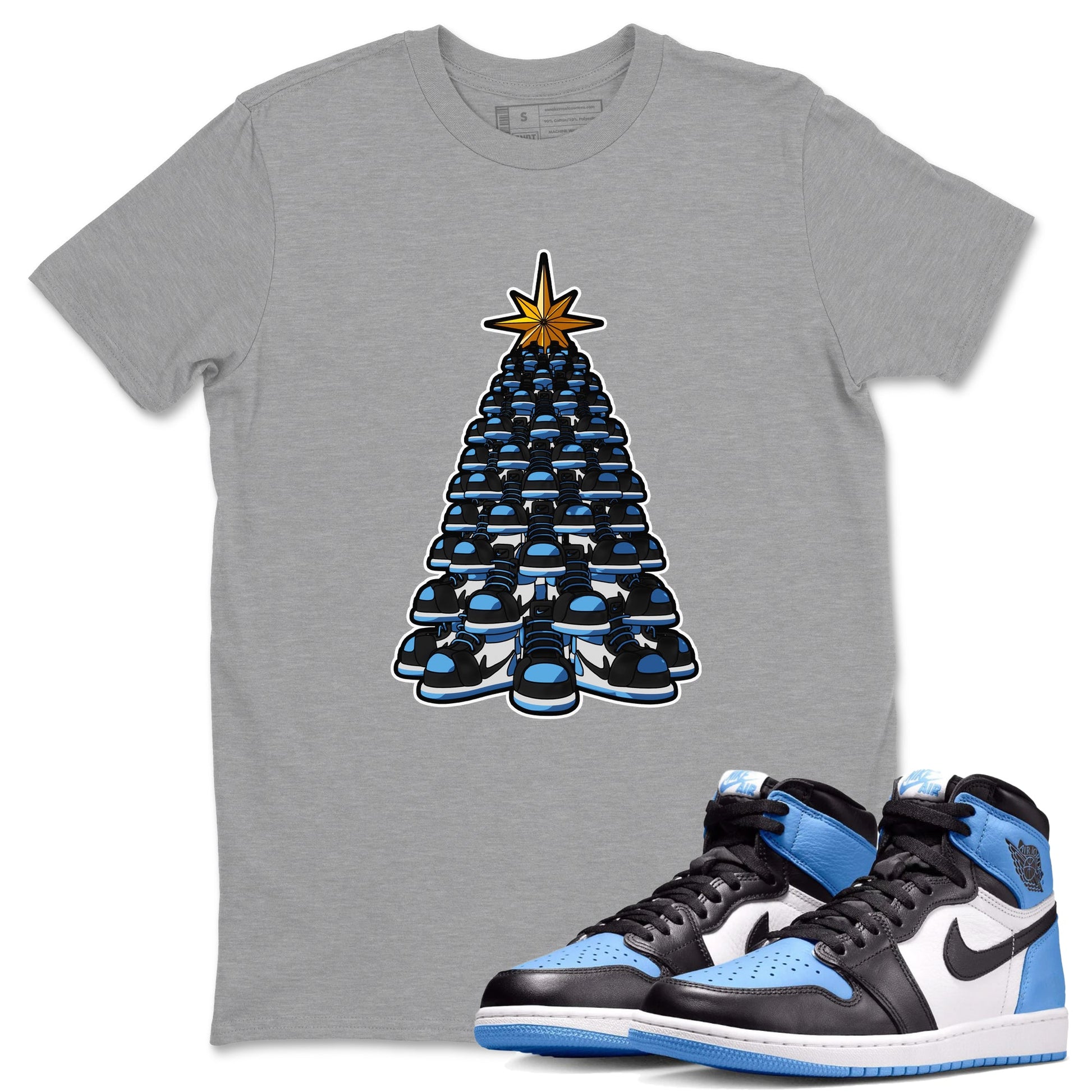 Air Jordan 1 UNC Toe shirt to match jordans Kicksmas Tree sneaker tees AJ1 UNC Toe SNRT Sneaker Release Tees Unisex Heather Grey 1 T-Shirt