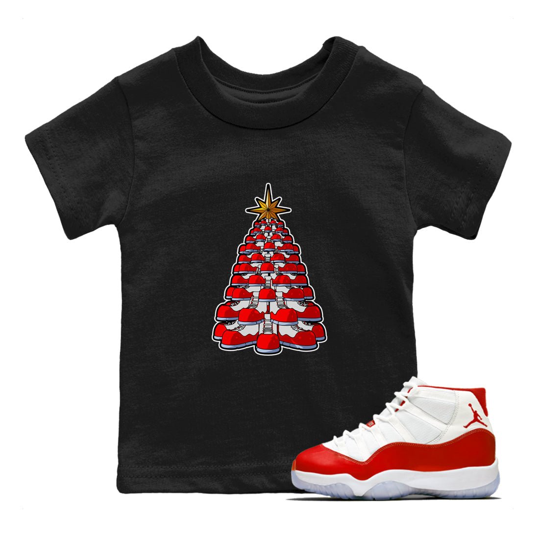 Air Jordan 11 Cherry shirt to match jordans Kicksmas Tree sneaker tees AJ11 Cherry SNRT Sneaker Release Tees Baby Toddler Black 1 T-Shirt