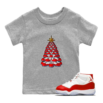 Air Jordan 11 Cherry shirt to match jordans Kicksmas Tree sneaker tees AJ11 Cherry SNRT Sneaker Release Tees Baby Toddler Heather Grey 1 T-Shirt