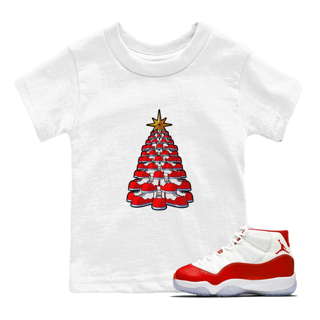 Air Jordan 11 Cherry shirt to match jordans Kicksmas Tree sneaker tees AJ11 Cherry SNRT Sneaker Release Tees Baby Toddler White 1 T-Shirt