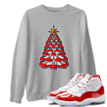 Air Jordan 11 Cherry shirt to match jordans Kicksmas Tree sneaker tees AJ11 Cherry SNRT Sneaker Release Tees Unisex Heather Grey 1 T-Shirt