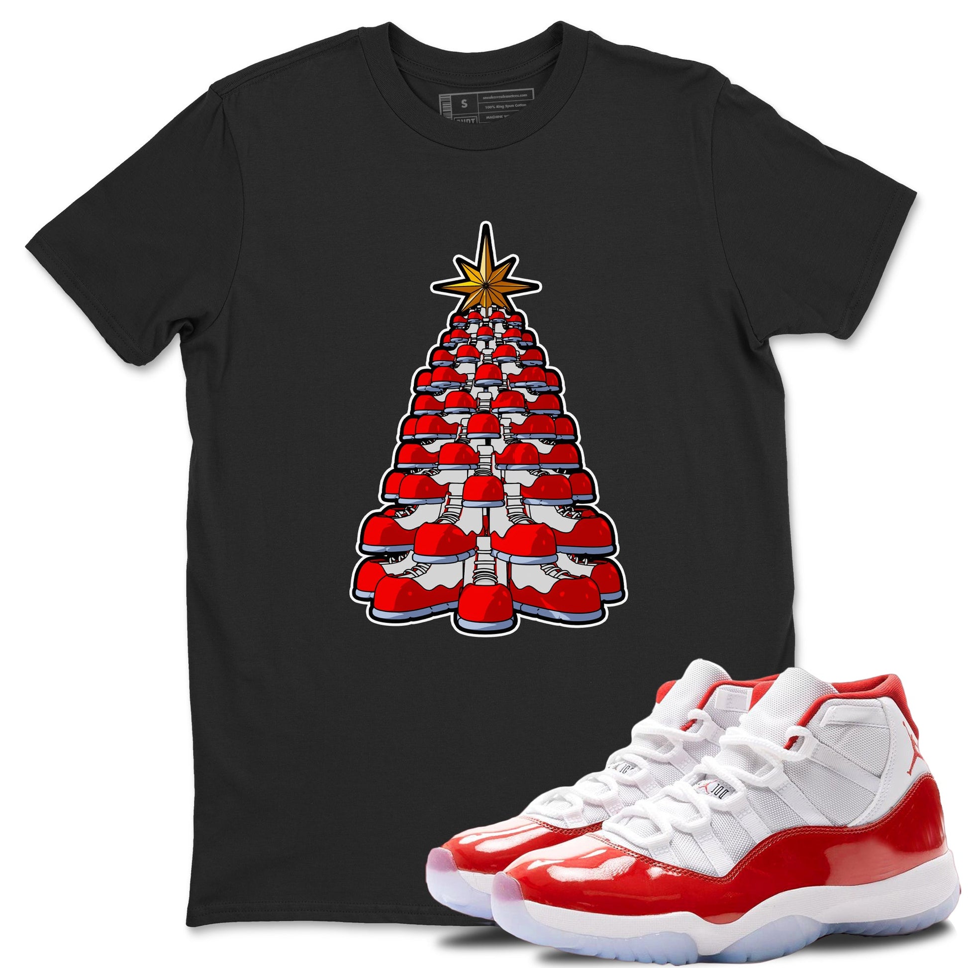 Air Jordan 11 Cherry shirt to match jordans Kicksmas Tree sneaker tees AJ11 Cherry SNRT Sneaker Release Tees Unisex Black 1 T-Shirt