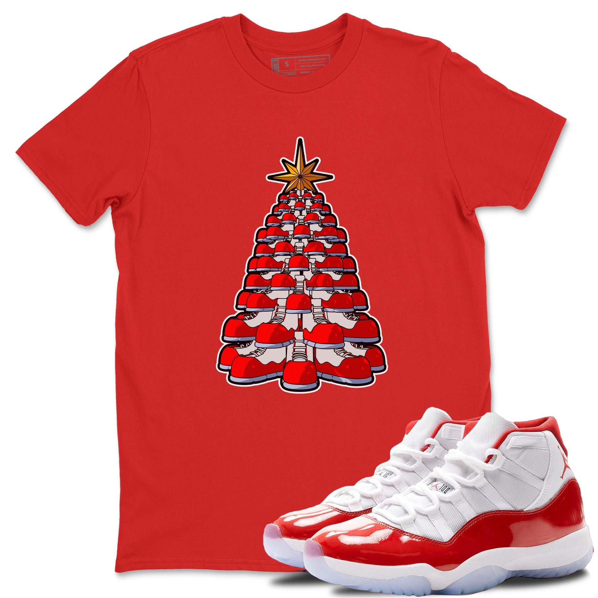 Air Jordan 11 Cherry shirt to match jordans Kicksmas Tree sneaker tees AJ11 Cherry SNRT Sneaker Release Tees Unisex Red 1 T-Shirt