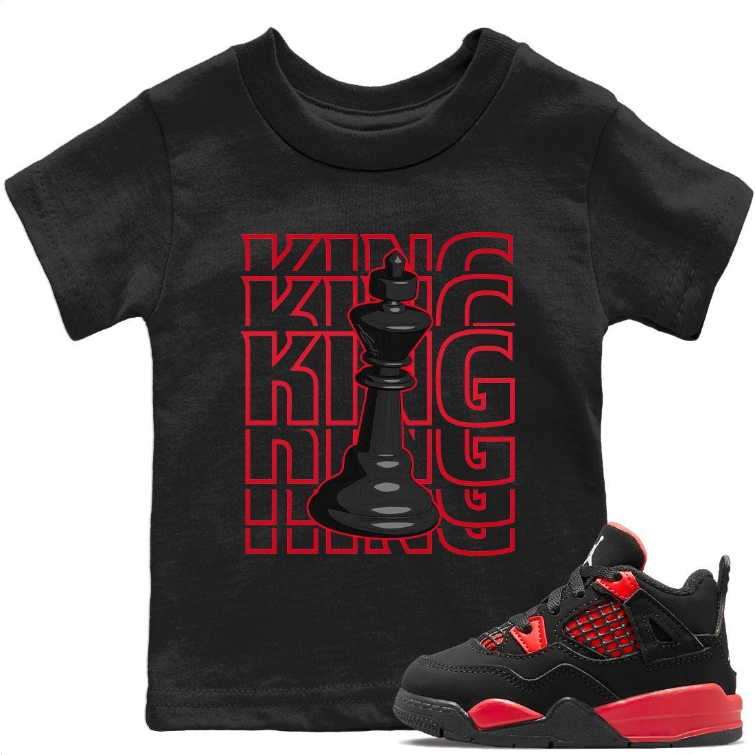 Jordan 4 Red Thunder Sneaker Match Tees King Sneaker Tees Jordan 4 Red Thunder Sneaker Release Tees Kids Shirts
