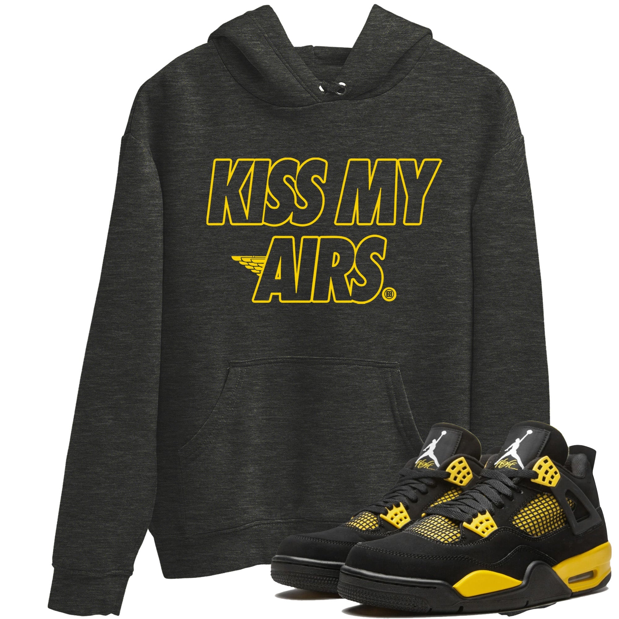 Air Jordan 4 Thunder Sneaker Match Tees Kiss My Airs Sneaker Tees Air Jordan 4 Retro Thunder Sneaker Release Tees Unisex Shirts Charcoal Heather 1
