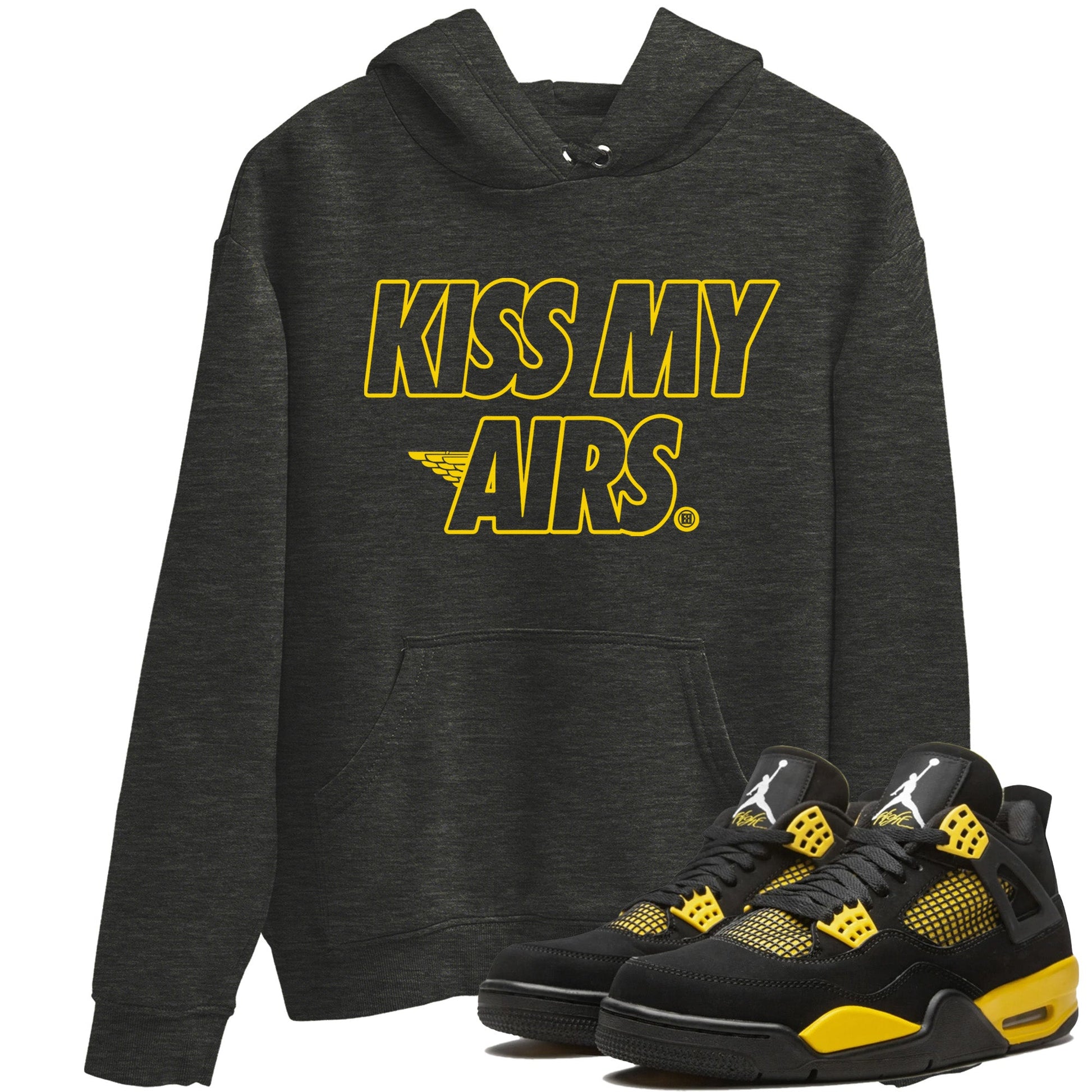 Air Jordan 4 Thunder Sneaker Match Tees Kiss My Airs Sneaker Tees Air Jordan 4 Retro Thunder Sneaker Release Tees Unisex Shirts Charcoal Heather 1