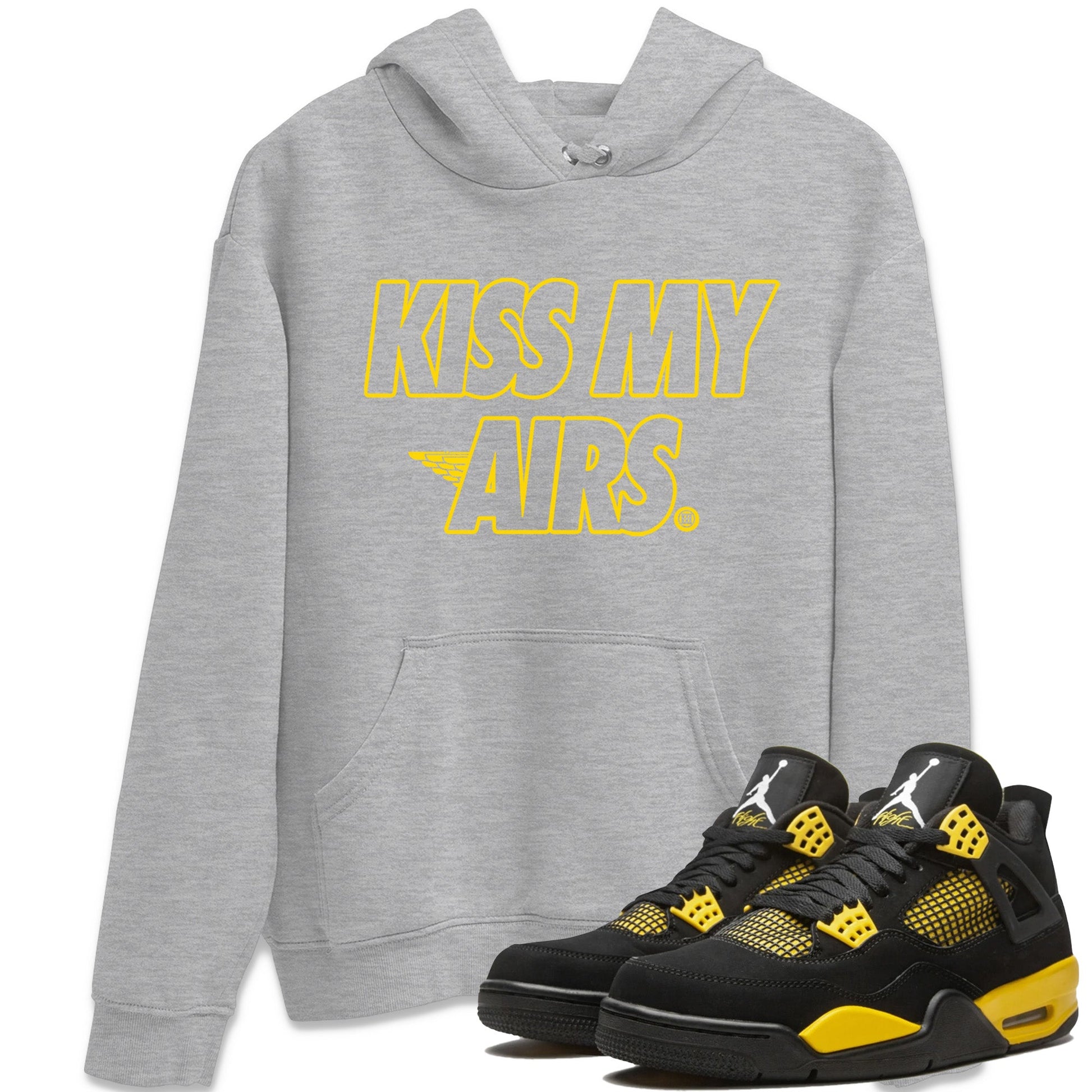 Air Jordan 4 Thunder Sneaker Match Tees Kiss My Airs Sneaker Tees Air Jordan 4 Retro Thunder Sneaker Release Tees Unisex Shirts Heather Grey 1