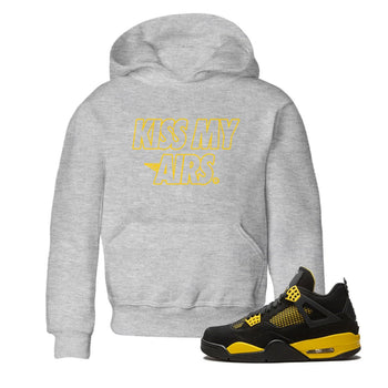 Air Jordan 4 Thunder Sneaker Match Tees Kiss My Airs Sneaker Tees Air Jordan 4 Retro Thunder Sneaker Release Tees Kids Shirts Heather Grey 1