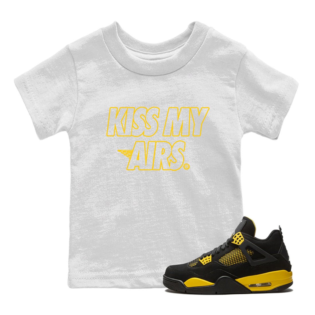 Air Jordan 4 Thunder Sneaker Match Tees Kiss My Airs Sneaker Tees Air Jordan 4 Retro Thunder Sneaker Release Tees Kids Shirts White 1