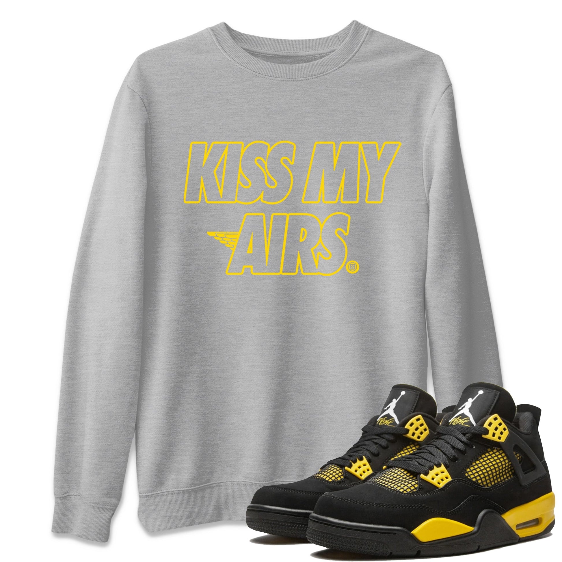 Air Jordan 4 Thunder Sneaker Match Tees Kiss My Airs Sneaker Tees Air Jordan 4 Retro Thunder Sneaker Release Tees Unisex Shirts Heather Grey 1