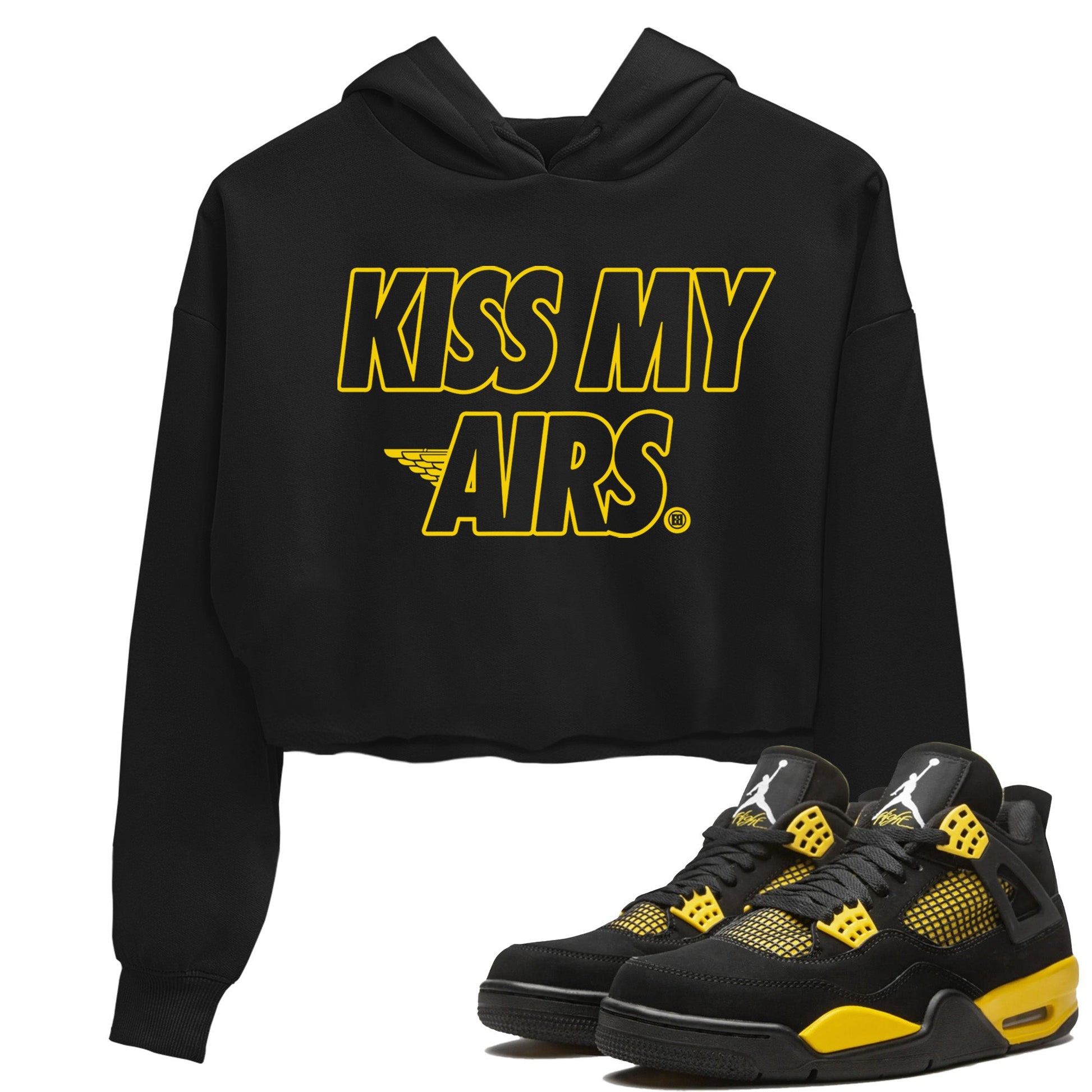 Air Jordan 4 Thunder Sneaker Match Tees Kiss My Airs Sneaker Tees Air Jordan 4 Retro Thunder Sneaker Release Tees Women's Shirts Black 1