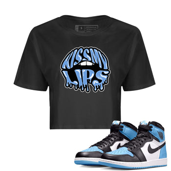 Air Jordan 1 Retro High OG UNC Toe Shirt to match Jordans Kiss My Lips Sneaker Tees AJ1 High OG UNC Toe SNRT Sneaker Release Tees Crop T-Shirts Black 1