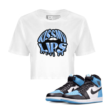 Air Jordan 1 Retro High OG UNC Toe Shirt to match Jordans Kiss My Lips Sneaker Tees AJ1 High OG UNC Toe SNRT Sneaker Release Tees Crop T-Shirts White 1