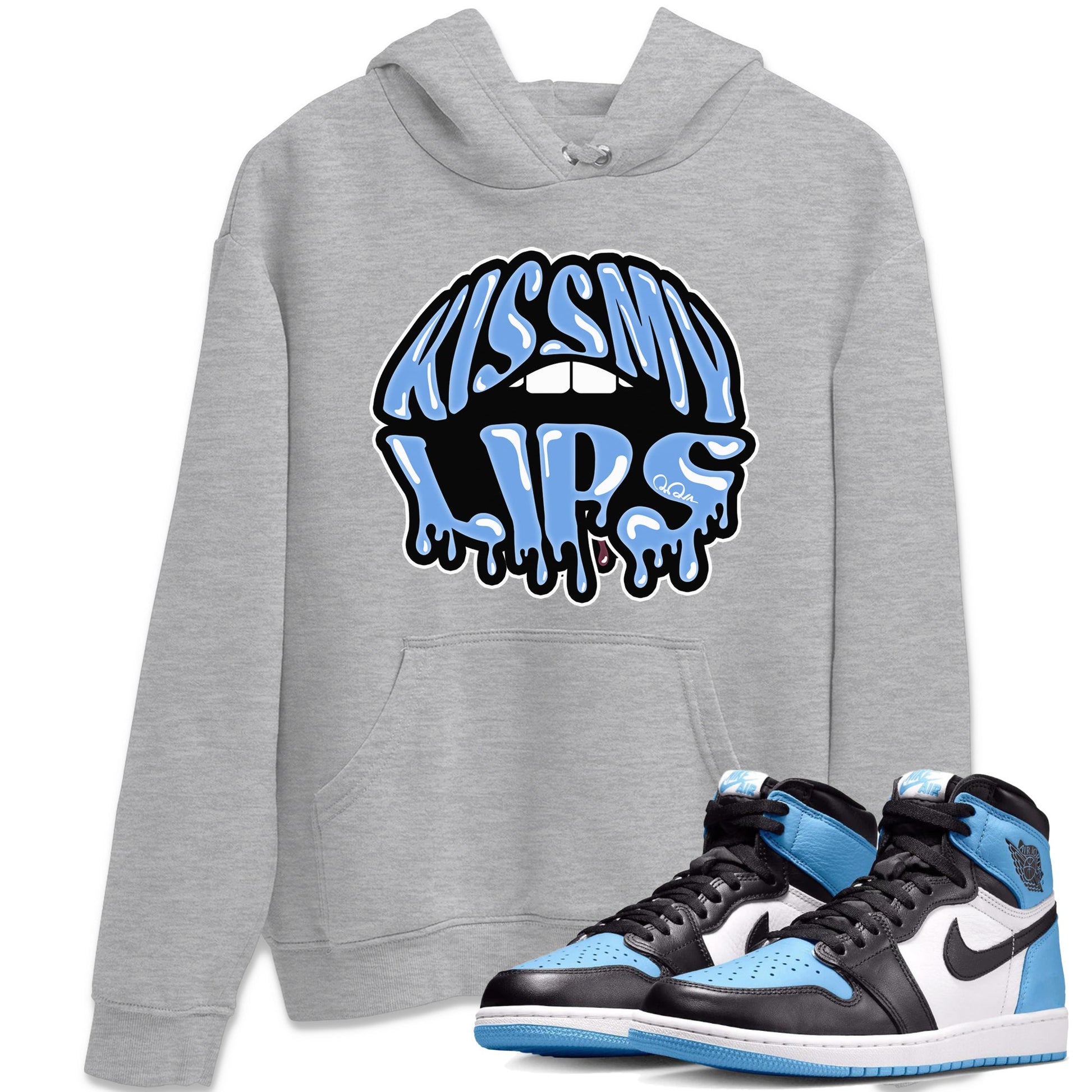 Air Jordan 1 Retro High OG UNC Toe Shirt to match Jordans Kiss My Lips Sneaker Tees AJ1 High OG UNC Toe SNRT Sneaker Release Tees Crew Neck T-Shirts Heather Grey 1