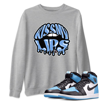 Air Jordan 1 Retro High OG UNC Toe Shirt to match Jordans Kiss My Lips Sneaker Tees AJ1 High OG UNC Toe SNRT Sneaker Release Tees Crew Neck T-Shirts Heather Grey 1