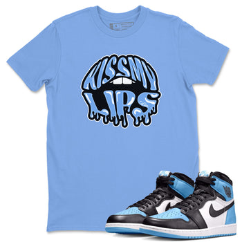 Air Jordan 1 Retro High OG UNC Toe Shirt to match Jordans Kiss My Lips Sneaker Tees AJ1 High OG UNC Toe SNRT Sneaker Release Tees Crew Neck T-Shirts Carolina Blue 1