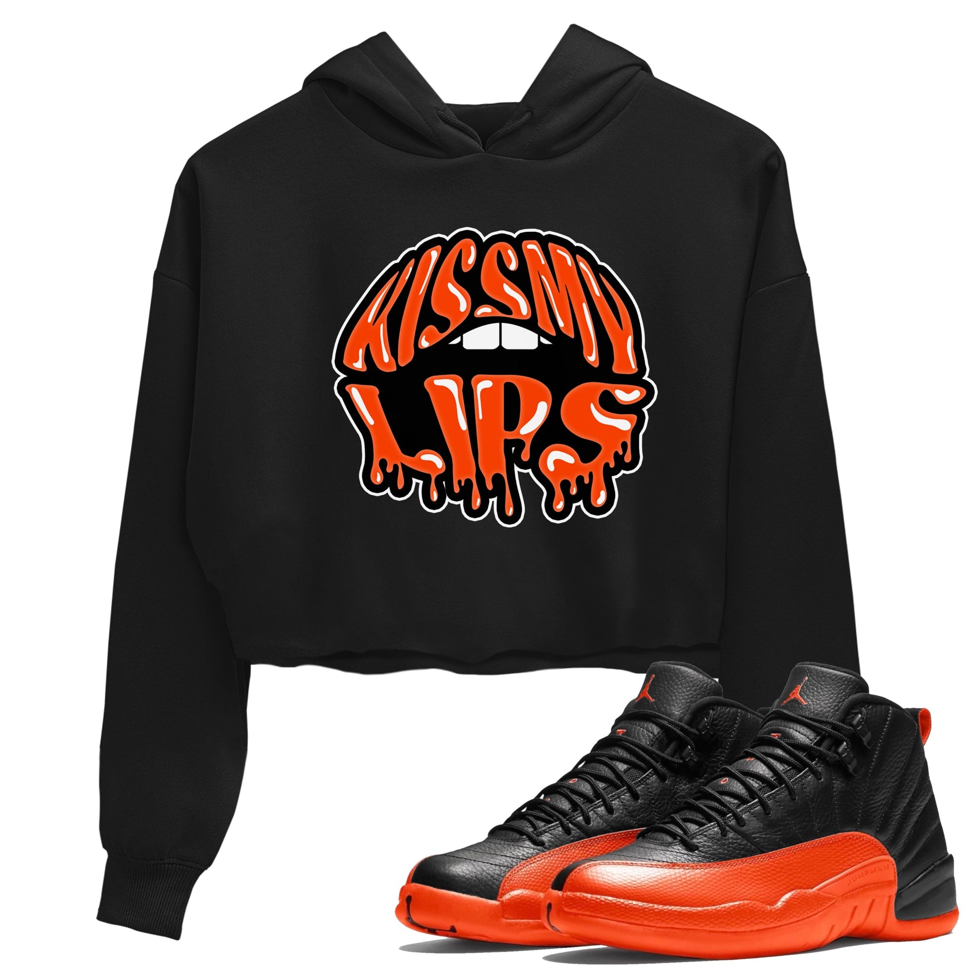 Air Jordan 12 Brilliant Orange Sneaker Match Tees Kiss My Lips Sneaker Tees AJ12 Brilliant Orange Sneaker Release Tees Women's Shirts Black 1