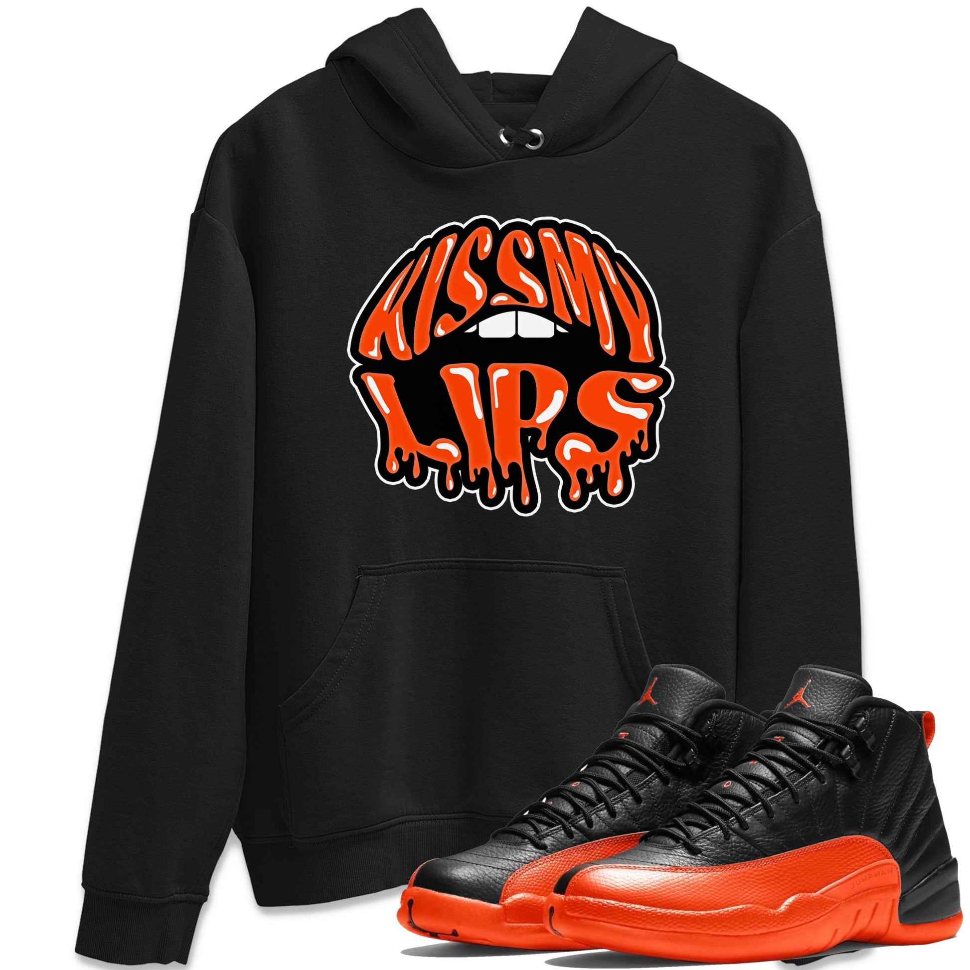 Air Jordan 12 Brilliant Orange Sneaker Match Tees Kiss My Lips Sneaker Tees AJ12 Brilliant Orange Sneaker Release Tees Unisex Shirts Black 1