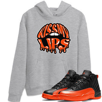 Air Jordan 12 Brilliant Orange Sneaker Match Tees Kiss My Lips Sneaker Tees AJ12 Brilliant Orange Sneaker Release Tees Unisex Shirts Heather Grey 1