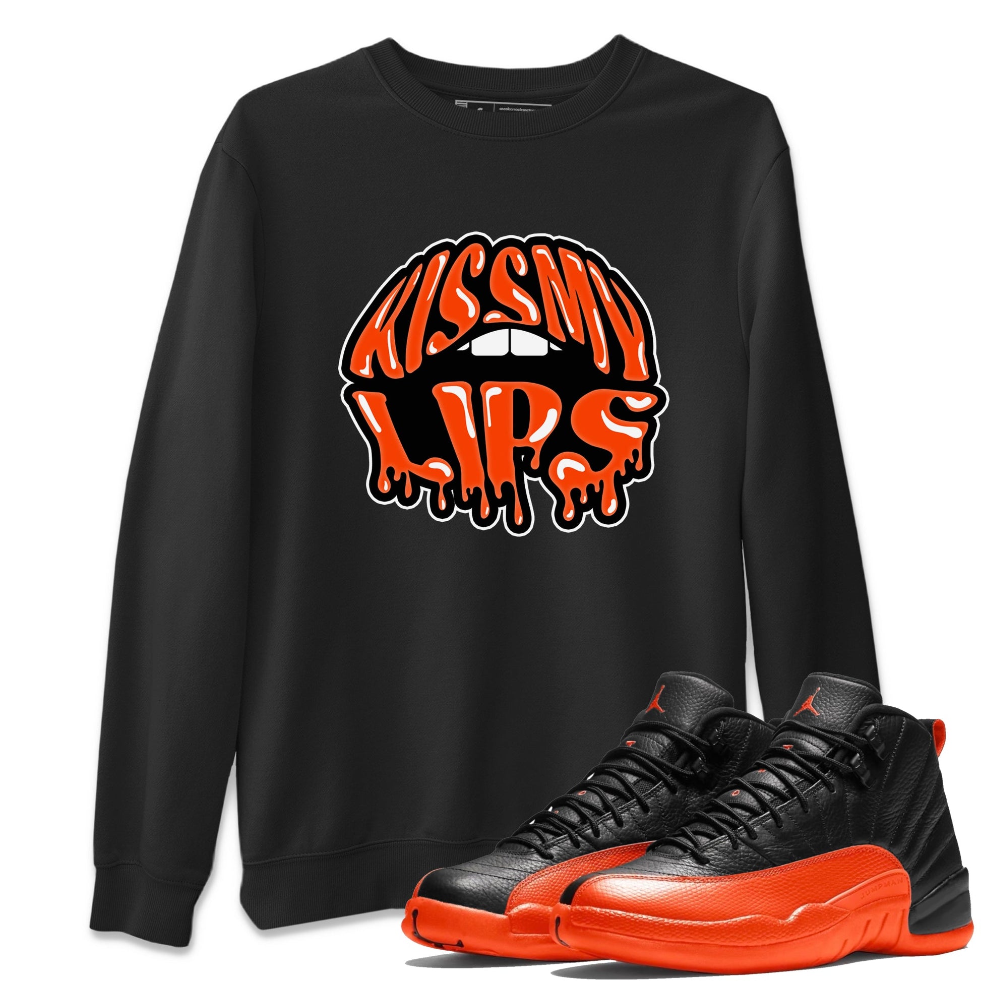 Air Jordan 12 Brilliant Orange Sneaker Match Tees Kiss My Lips Sneaker Tees AJ12 Brilliant Orange Sneaker Release Tees Unisex Shirts Black 1