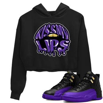 Air Jordan 12 Field Purple Sneaker Match Tees Kiss My Lips Sneaker Tees AJJordan 12 Lakers Sneaker Release Tees Women's Shirts Black 1