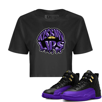Air Jordan 12 Field Purple Sneaker Match Tees Kiss My Lips Sneaker Tees AJJordan 12 Lakers Sneaker Release Tees Women's Shirts Black 1