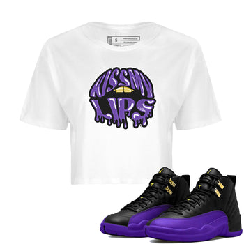 Air Jordan 12 Field Purple Sneaker Match Tees Kiss My Lips Sneaker Tees AJJordan 12 Lakers Sneaker Release Tees Women's Shirts White 1