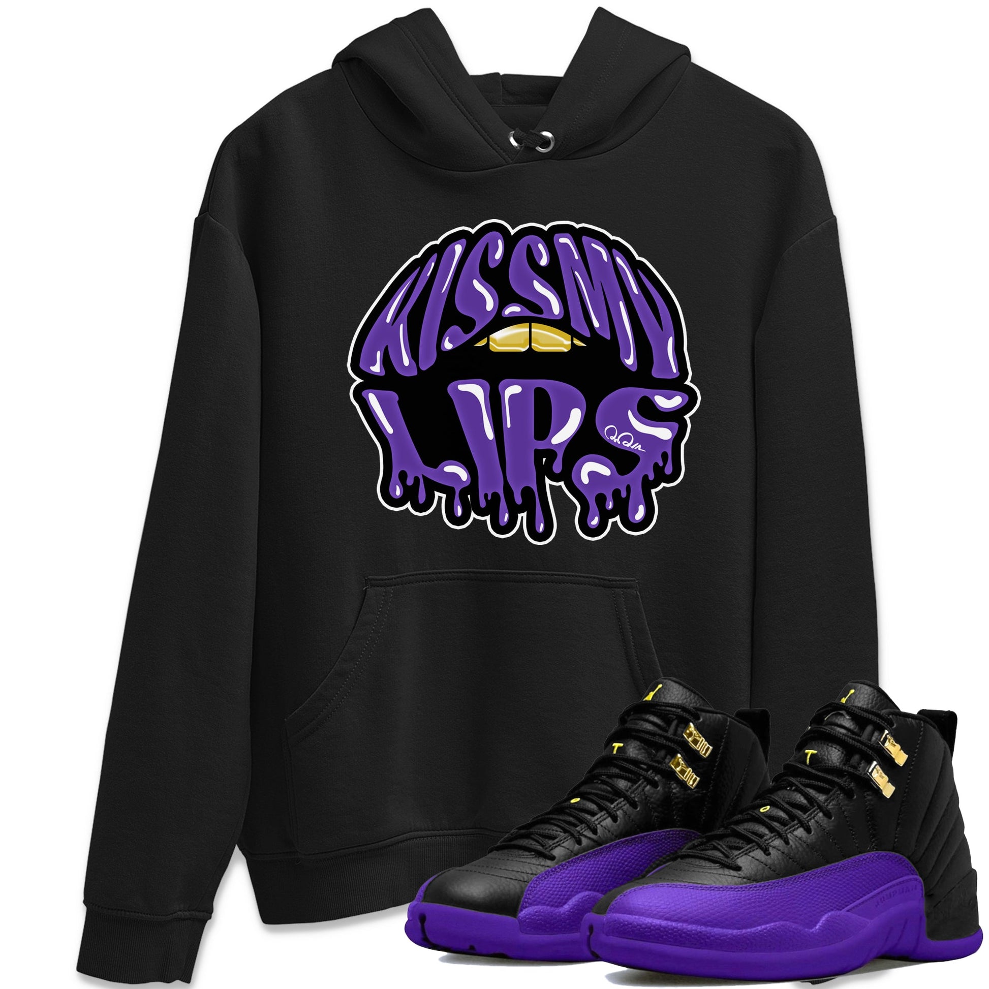 Air Jordan 12 Field Purple Sneaker Match Tees Kiss My Lips Sneaker Tees AJJordan 12 Lakers Sneaker Release Tees Unisex Shirts Black 1