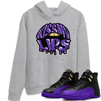 Air Jordan 12 Field Purple Sneaker Match Tees Kiss My Lips Sneaker Tees AJJordan 12 Lakers Sneaker Release Tees Unisex Shirts Heather Grey 1