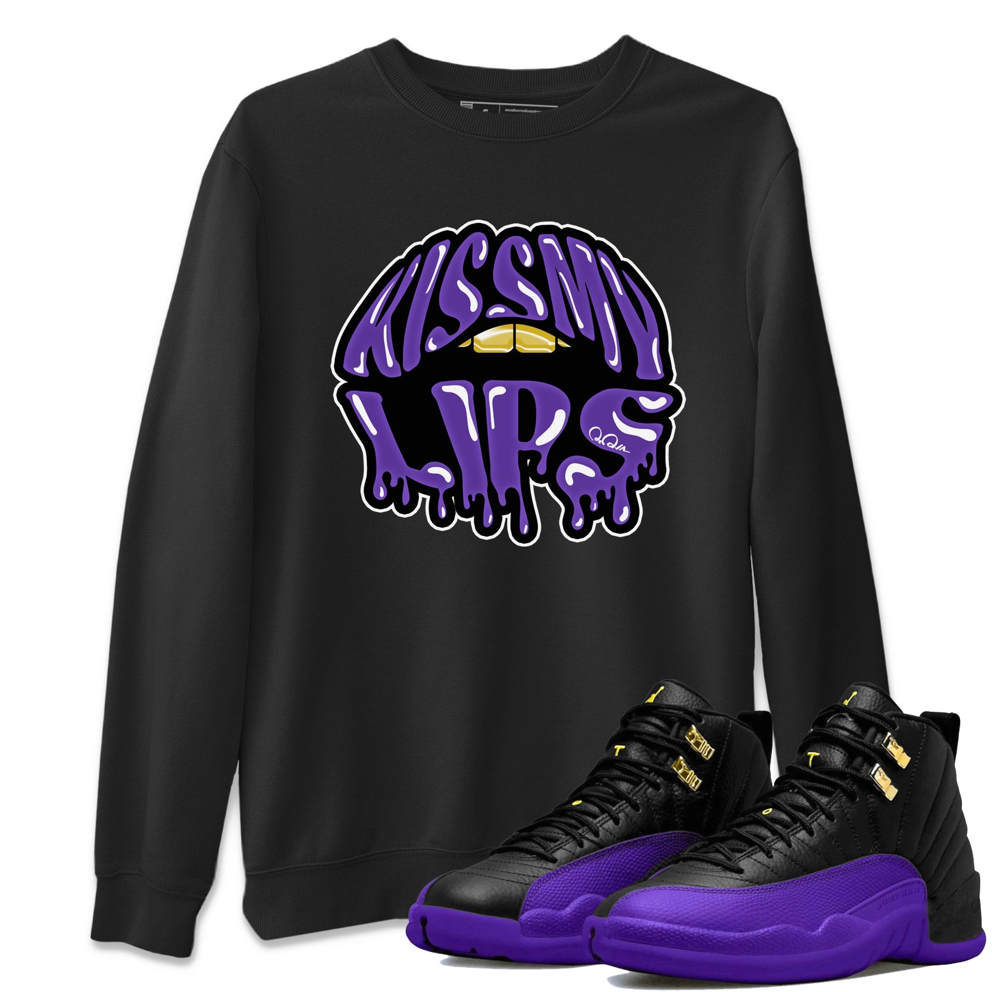 Air Jordan 12 Field Purple Sneaker Match Tees Kiss My Lips Sneaker Tees AJJordan 12 Lakers Sneaker Release Tees Unisex Shirts Black 1